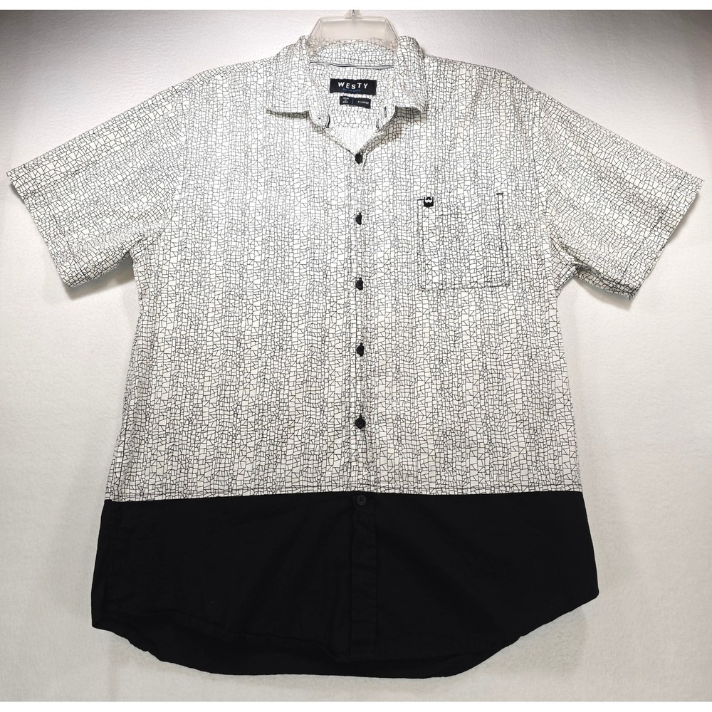 Westy Mens XL Geometric Mosaic Print Color Block Short‎ Sleeve Button Down Shirt